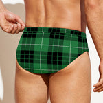 Black And Green Tartan Pattern Print Men's Swim Briefs