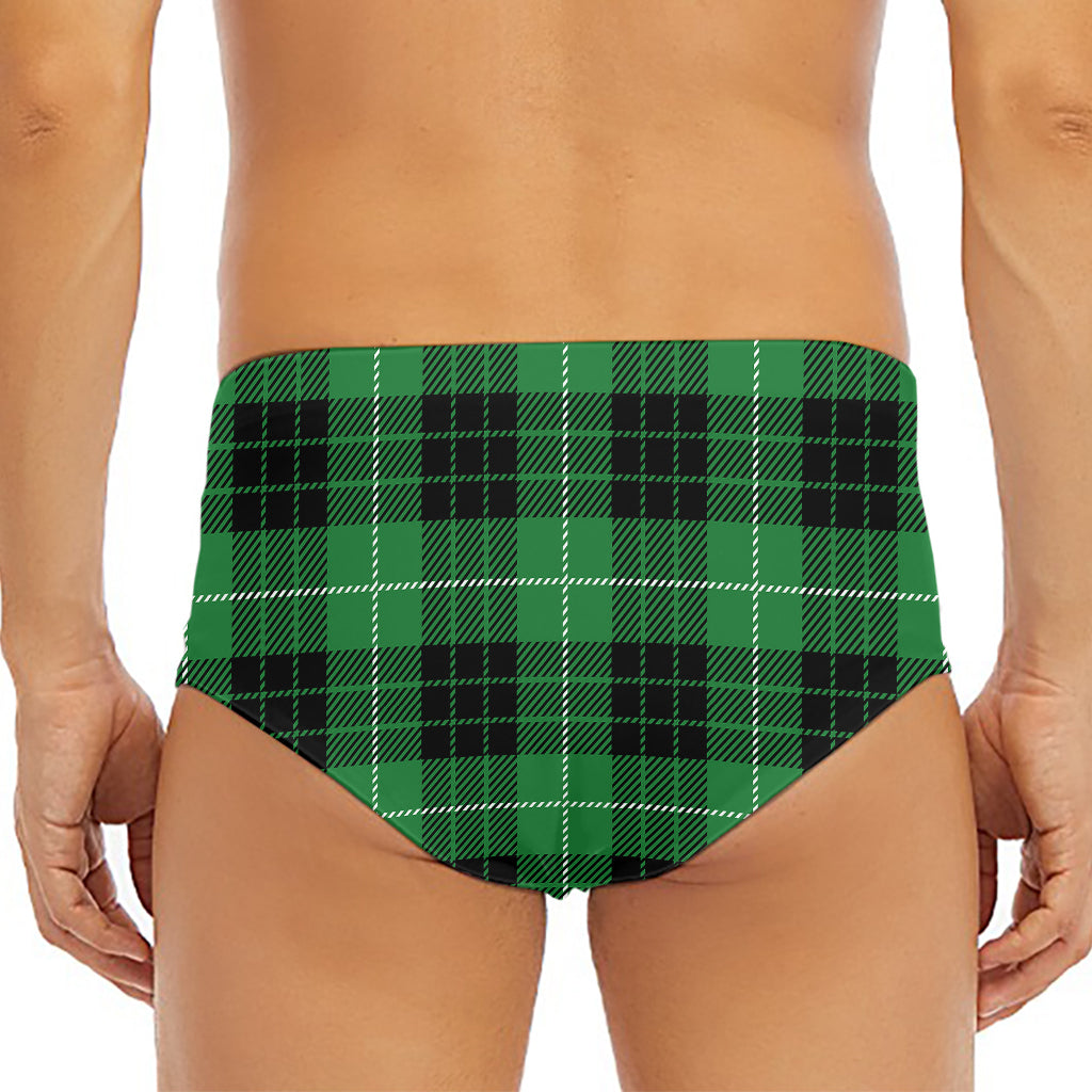 Black And Green Tartan Pattern Print Men's Triangle Swim Briefs