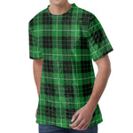 Black And Green Tartan Pattern Print Men's Velvet T-Shirt