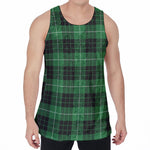 Black And Green Tartan Pattern Print Men's Velvet Tank Top