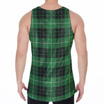 Black And Green Tartan Pattern Print Men's Velvet Tank Top