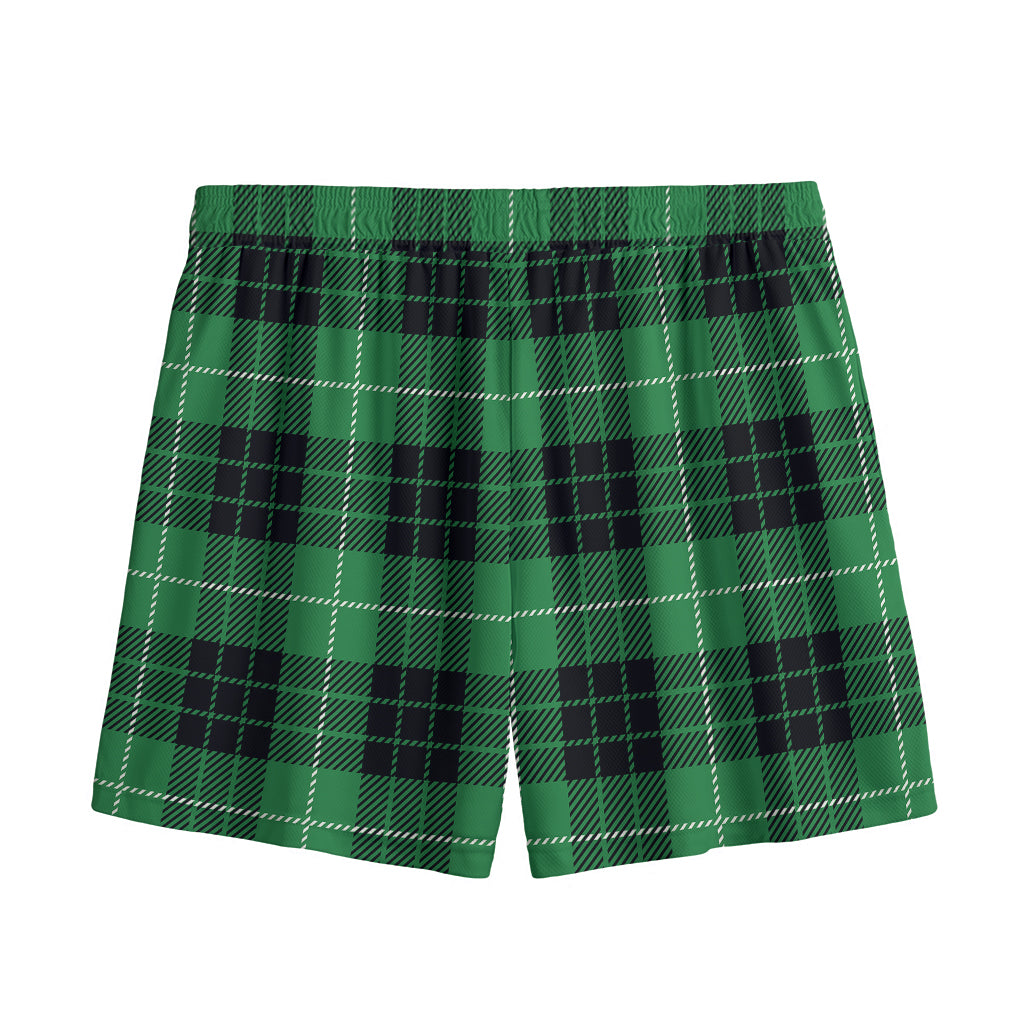 Black And Green Tartan Pattern Print Mesh Shorts