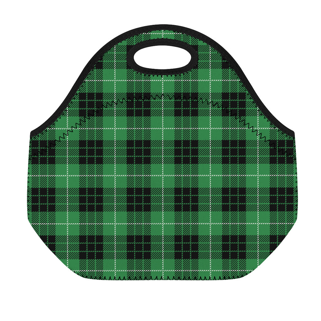 Black And Green Tartan Pattern Print Neoprene Lunch Bag