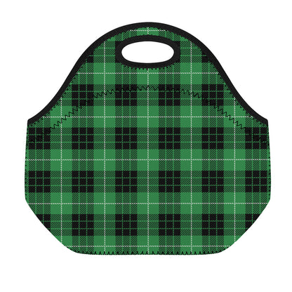 Black And Green Tartan Pattern Print Neoprene Lunch Bag