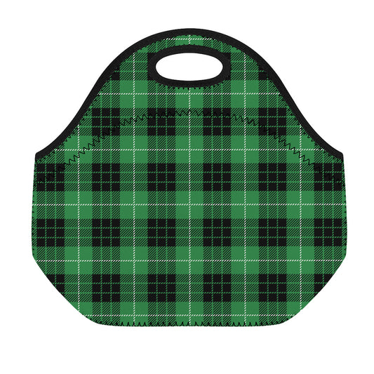 Black And Green Tartan Pattern Print Neoprene Lunch Bag