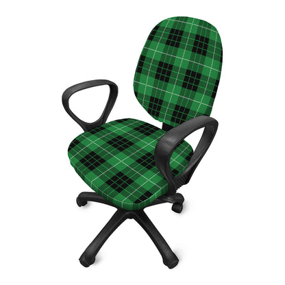Black And Green Tartan Pattern Print Office Chair Cover