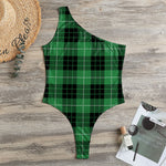 Black And Green Tartan Pattern Print One Shoulder Bodysuit