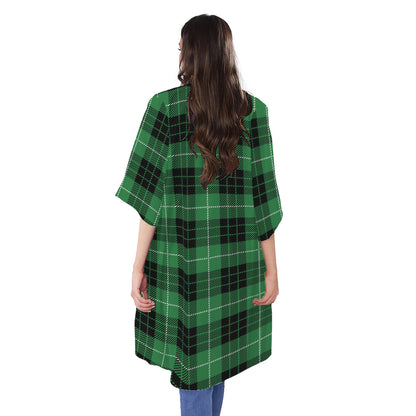 Black And Green Tartan Pattern Print Open Front Beach Cover Up
