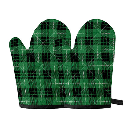 Black And Green Tartan Pattern Print Oven Mitts