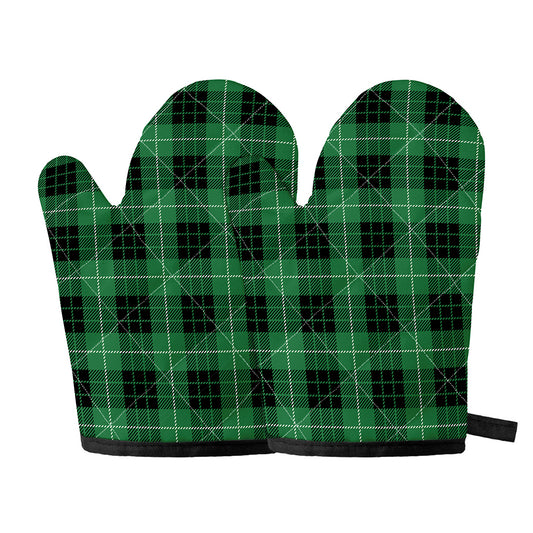 Black And Green Tartan Pattern Print Oven Mitts