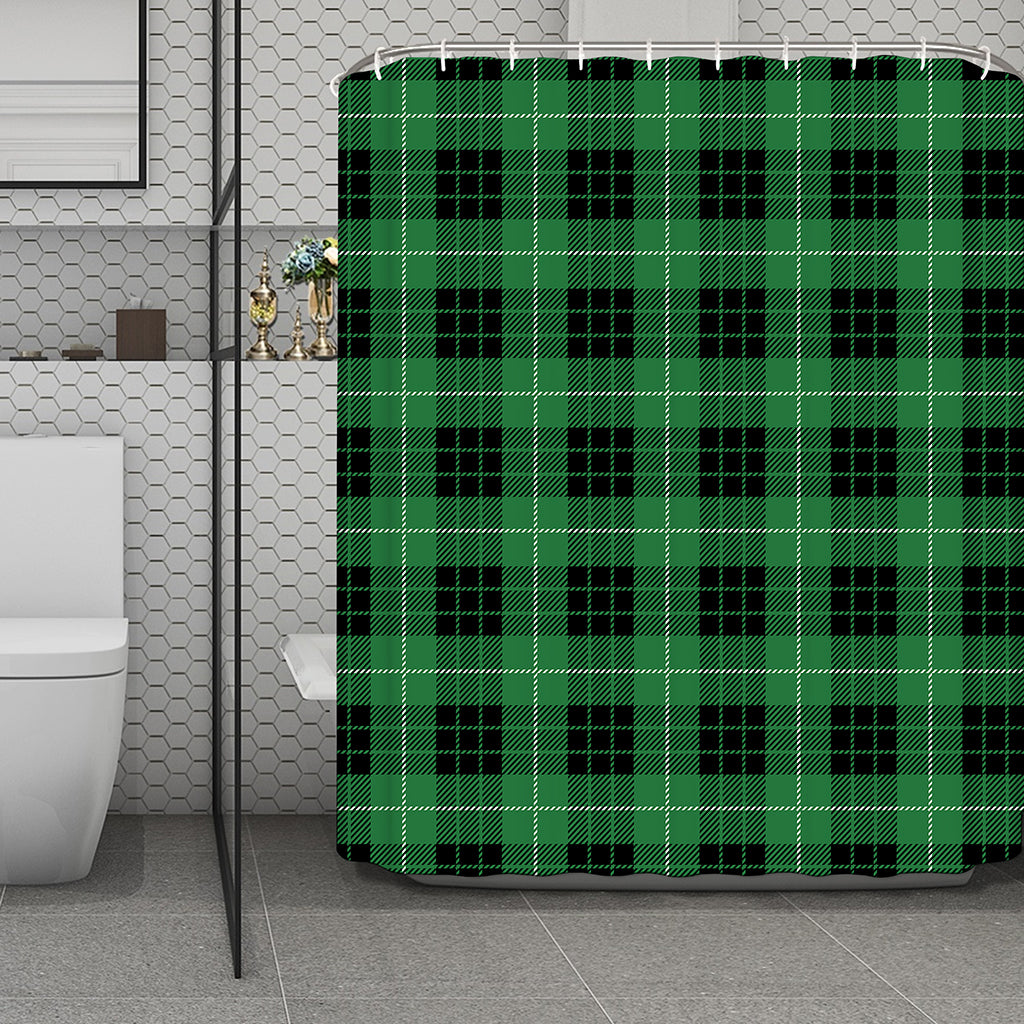 Black And Green Tartan Pattern Print Polyester Shower Curtain