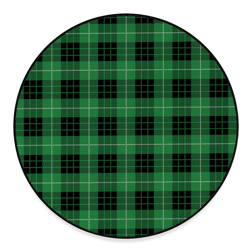 Black And Green Tartan Pattern Print Round Floor Mat
