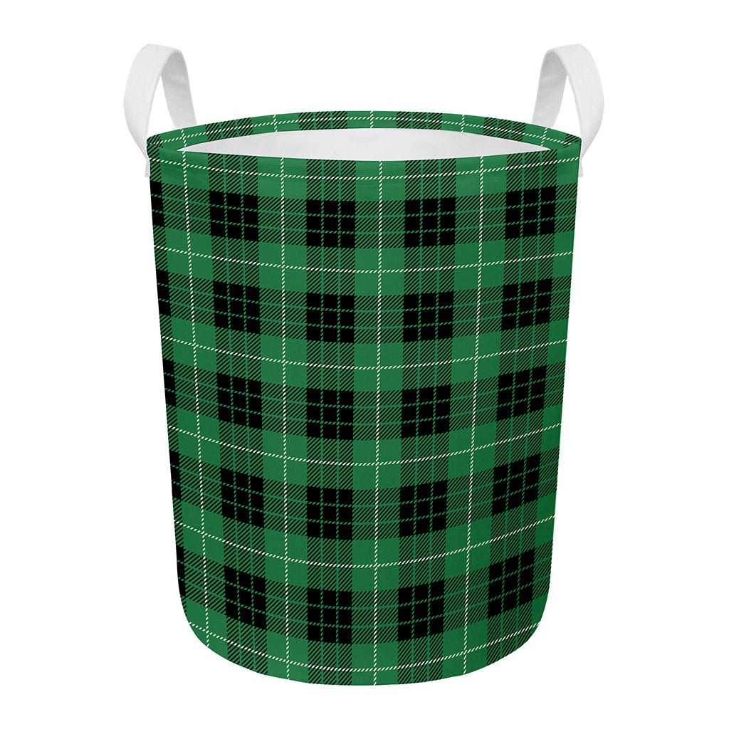 Black And Green Tartan Pattern Print Round Laundry Basket