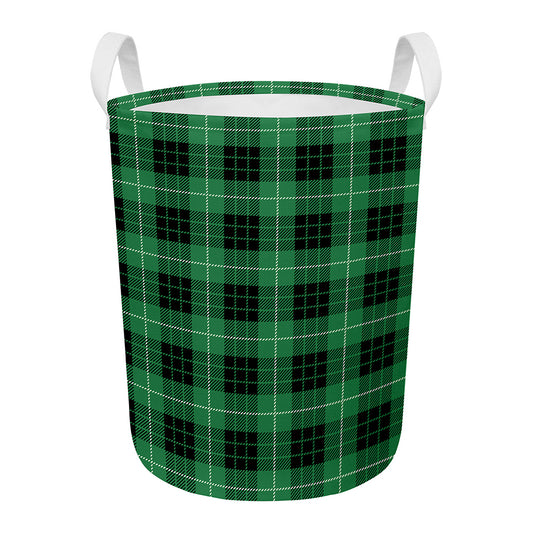 Black And Green Tartan Pattern Print Round Laundry Basket