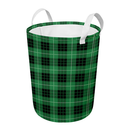 Black And Green Tartan Pattern Print Round Laundry Basket
