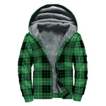 Black And Green Tartan Pattern Print Sherpa Lined Zip Up Hoodie