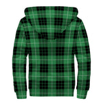 Black And Green Tartan Pattern Print Sherpa Lined Zip Up Hoodie