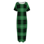 Black And Green Tartan Pattern Print Short Sleeve Long Nightdress