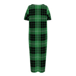 Black And Green Tartan Pattern Print Short Sleeve Long Nightdress