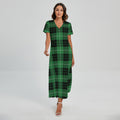 Black And Green Tartan Pattern Print Short Sleeve Maxi Dress