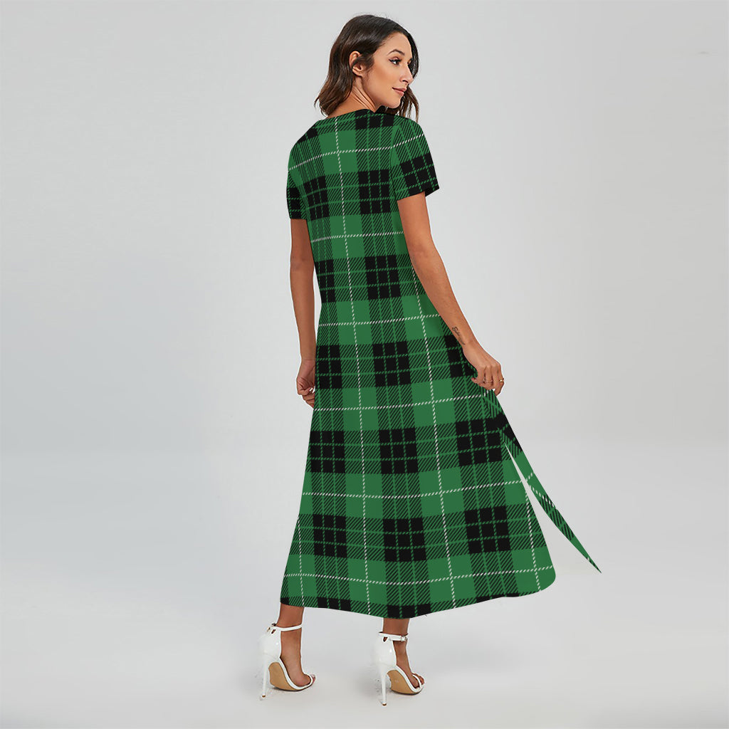 Black And Green Tartan Pattern Print Short Sleeve Maxi Dress