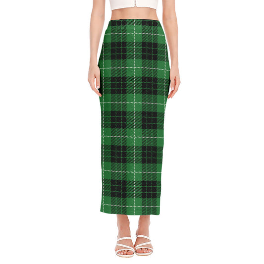 Black And Green Tartan Pattern Print Side Slit Maxi Skirt