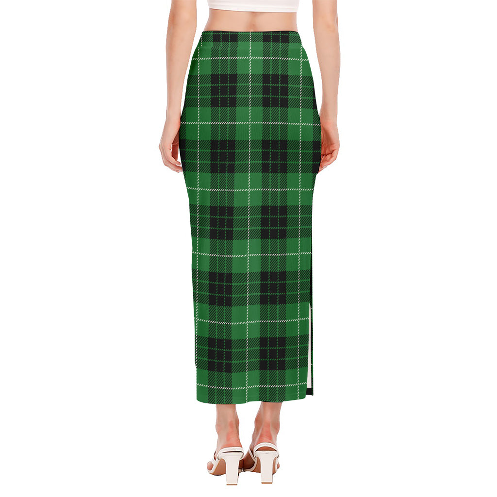 Black And Green Tartan Pattern Print Side Slit Maxi Skirt
