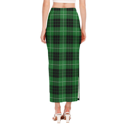 Black And Green Tartan Pattern Print Side Slit Maxi Skirt