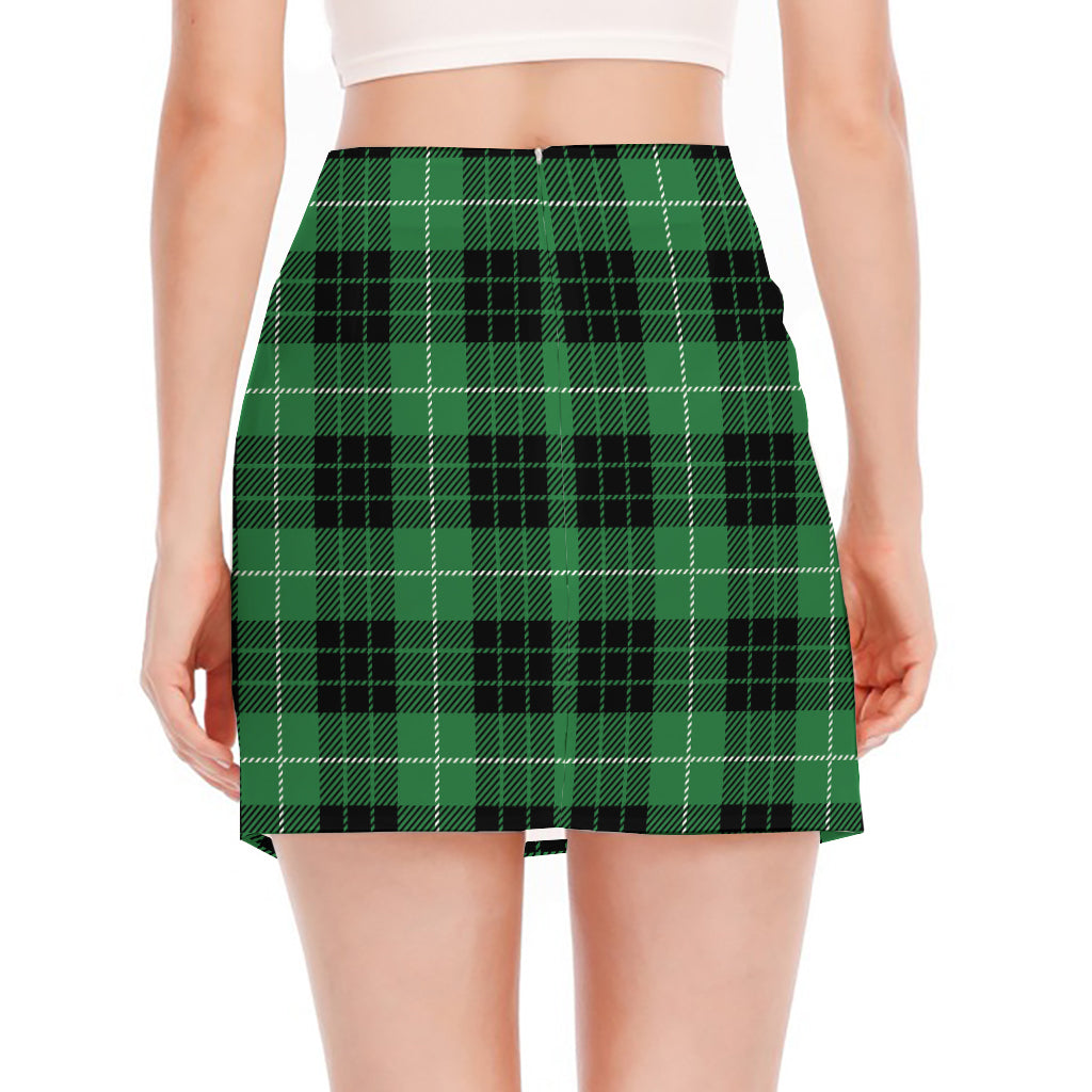 Black And Green Tartan Pattern Print Side Slit Mini Skirt