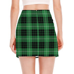 Black And Green Tartan Pattern Print Side Slit Mini Skirt