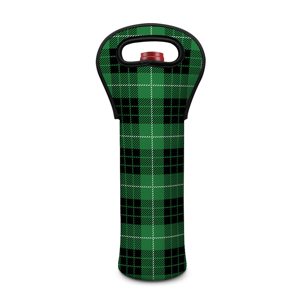 Black And Green Tartan Pattern Print Single Neoprene Wine Tote