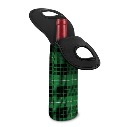 Black And Green Tartan Pattern Print Single Neoprene Wine Tote