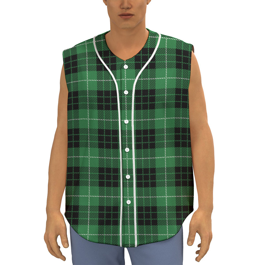 Black And Green Tartan Pattern Print Sleeveless Baseball Jersey