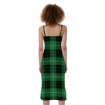 Black And Green Tartan Pattern Print Slim Fit Midi Cami Dress