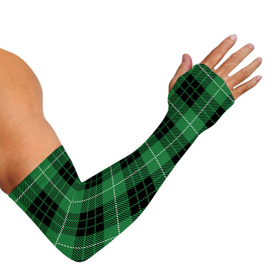 Black And Green Tartan Pattern Print Sun Protection Arm Sleeves
