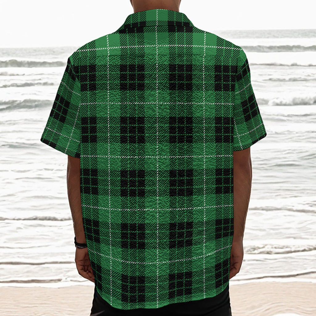 Black And Green Tartan Pattern Print Textured Short Sleeve Shirt