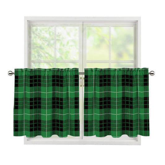 Black And Green Tartan Pattern Print Tier Curtains