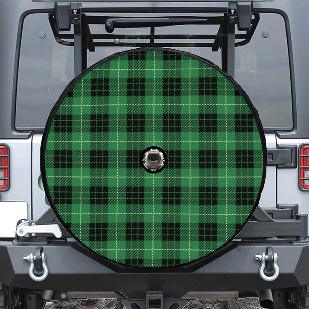 Black And Green Tartan Pattern Print Tire Cover With Camera Hole