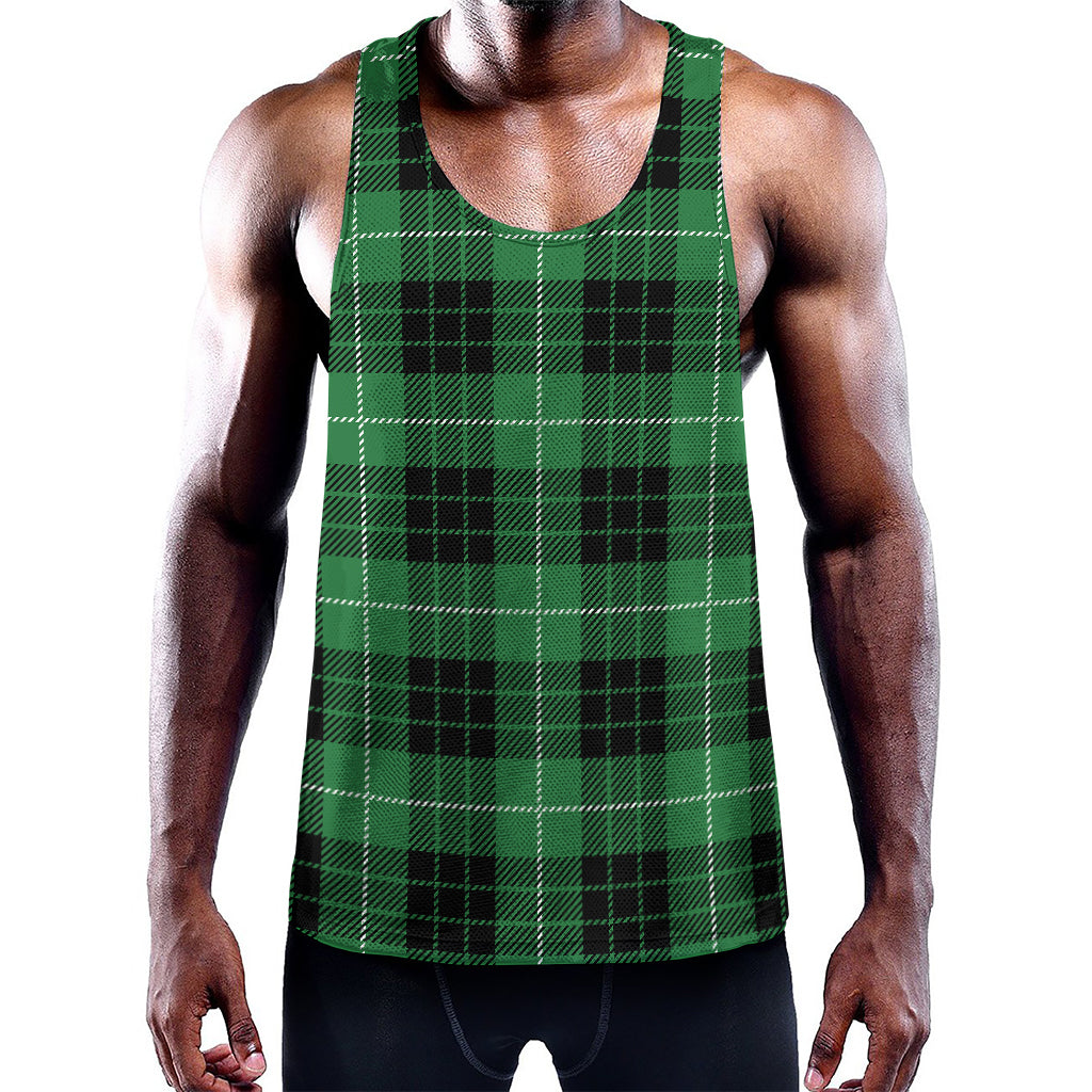Black And Green Tartan Pattern Print Training Tank Top