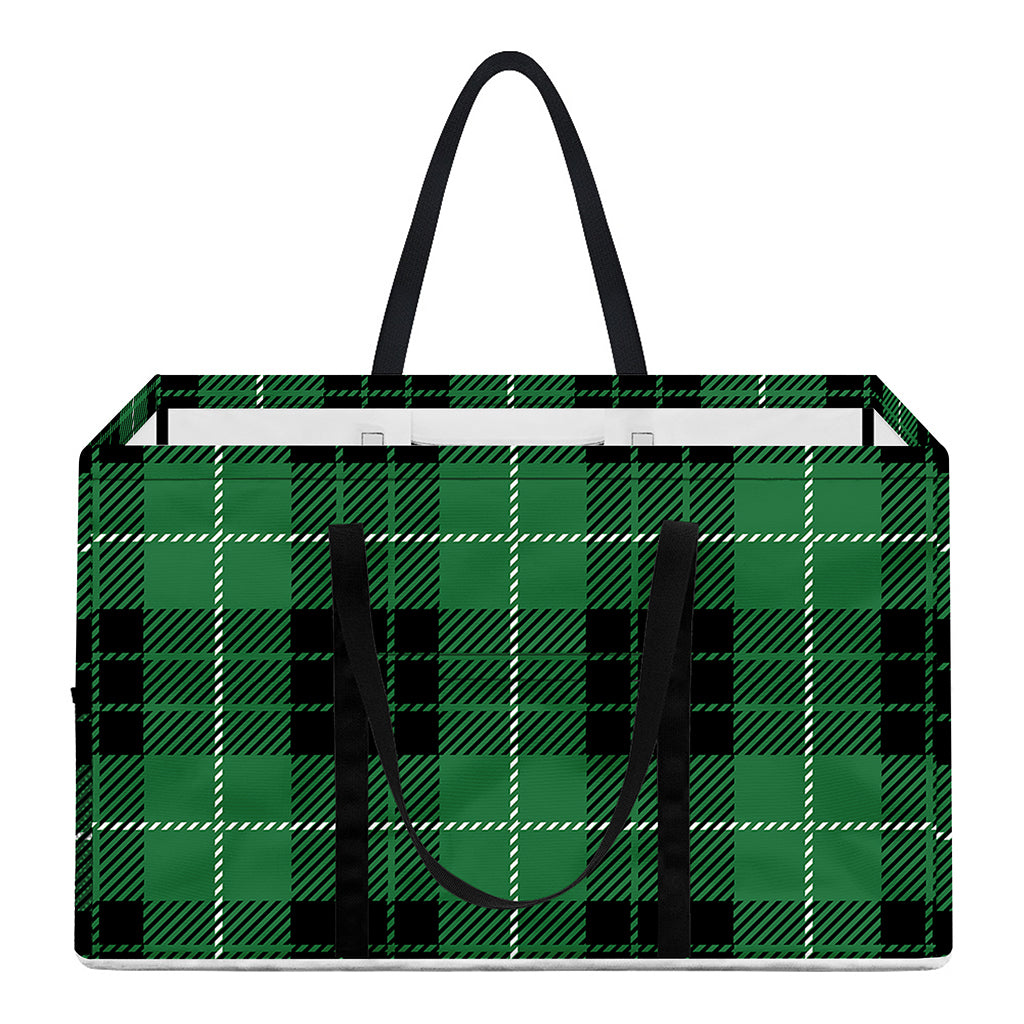Black And Green Tartan Pattern Print Utility Tote Bag