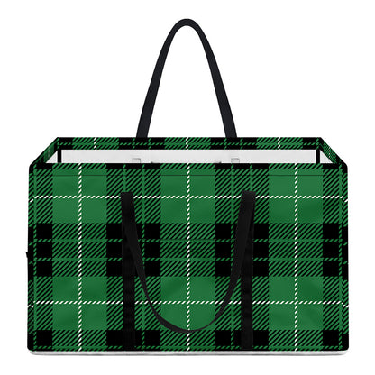 Black And Green Tartan Pattern Print Utility Tote Bag