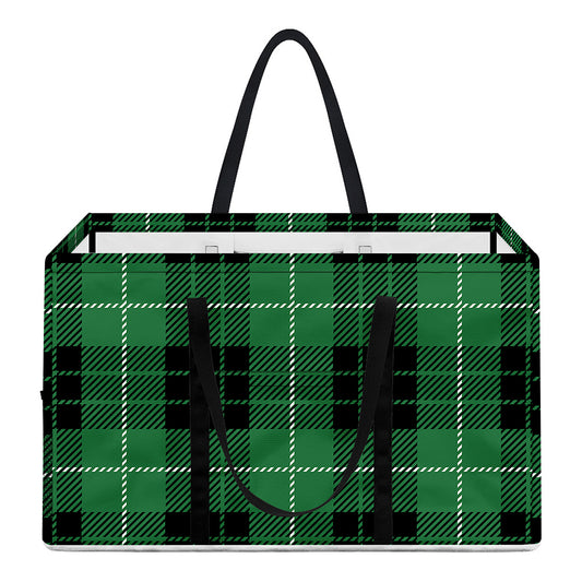 Black And Green Tartan Pattern Print Utility Tote Bag