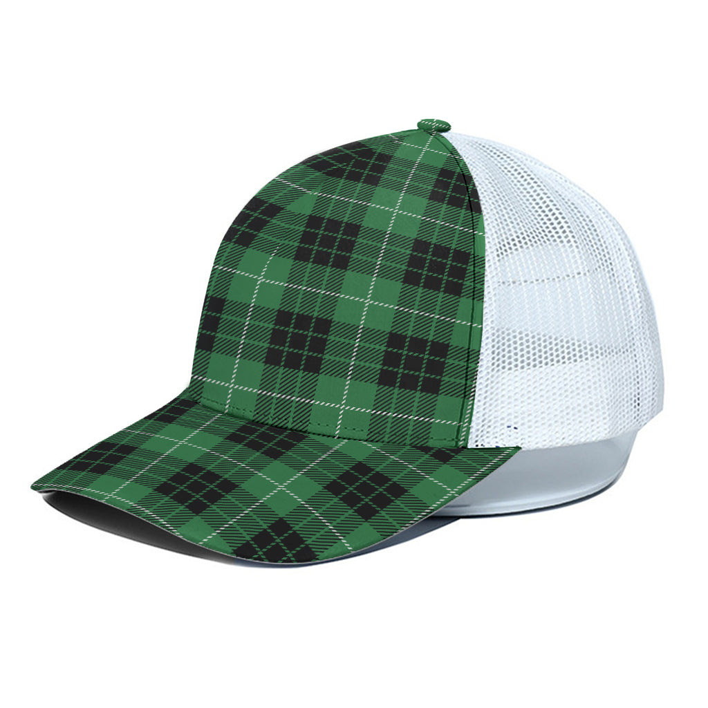 Black And Green Tartan Pattern Print White Mesh Trucker Cap