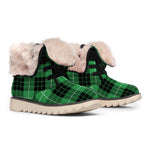 Black And Green Tartan Pattern Print Winter Boots