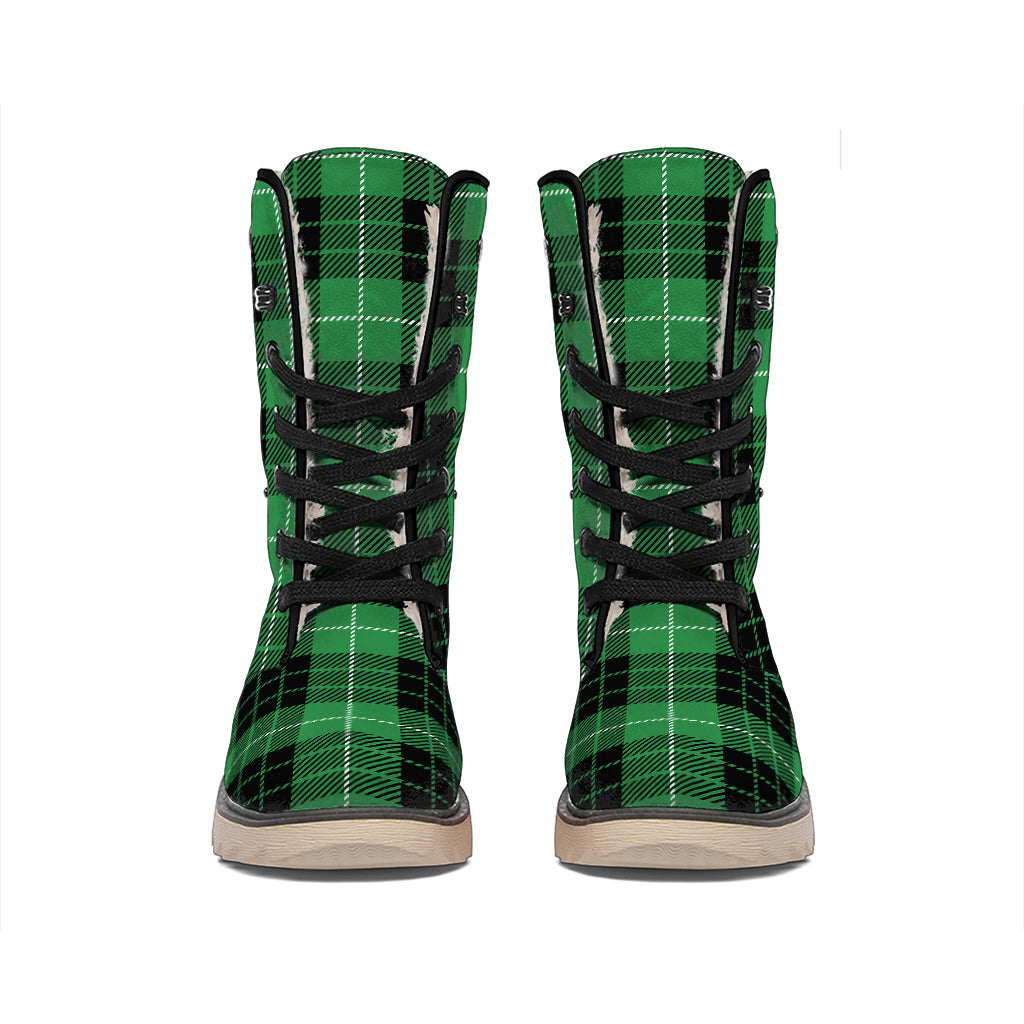 Black And Green Tartan Pattern Print Winter Boots