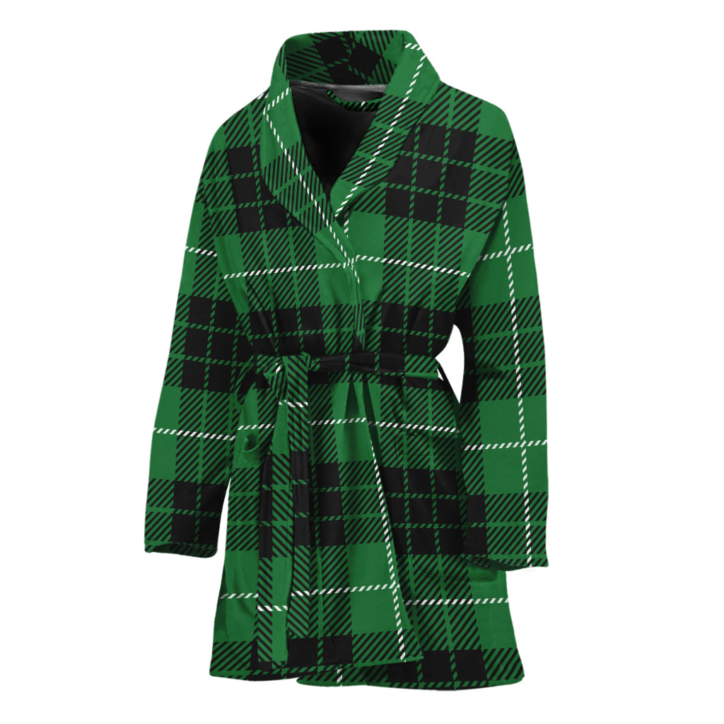 Black And Green Tartan Pattern Print Women's Bathrobe