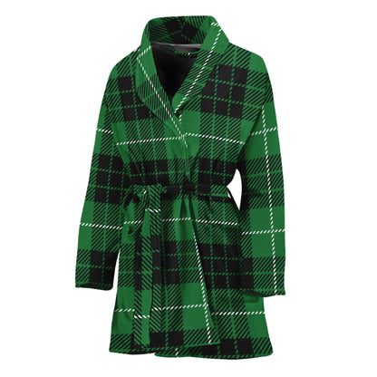 Black And Green Tartan Pattern Print Women's Bathrobe