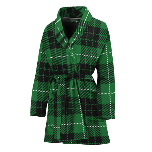 Black And Green Tartan Pattern Print Women's Bathrobe