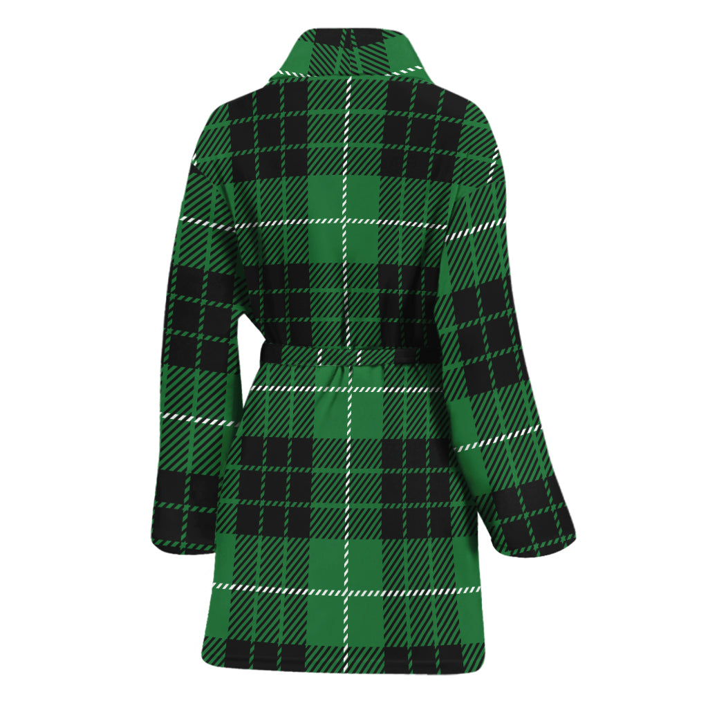 Black And Green Tartan Pattern Print Women's Bathrobe