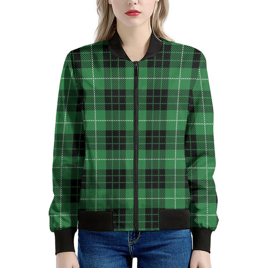 Black And Green Tartan Pattern Print Women's Bomber Jacket
